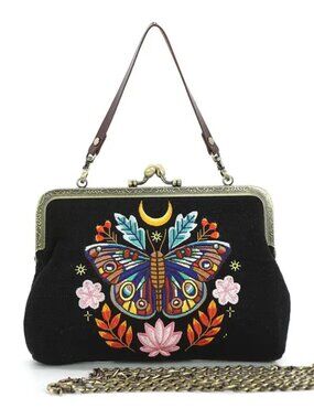 Moon Moth Vintage Kiss Lock Bag in Linen Blended Material  NEW!